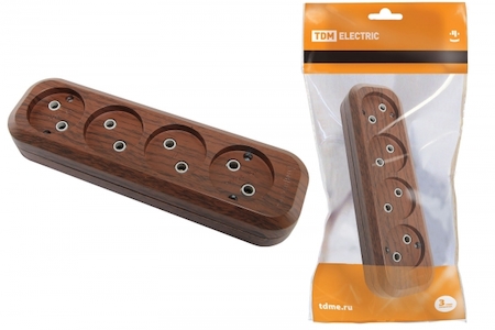 TDM ELECTRIC SQ1806-0064 Колодка розеточная 4 гнезда 2П б/з 10А 250В "Эко" (бук) TDM